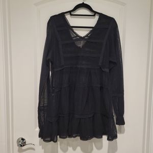 Free People Berlin Black Laced V Neck Fit & Flair Mini Dress. Size 2 #652